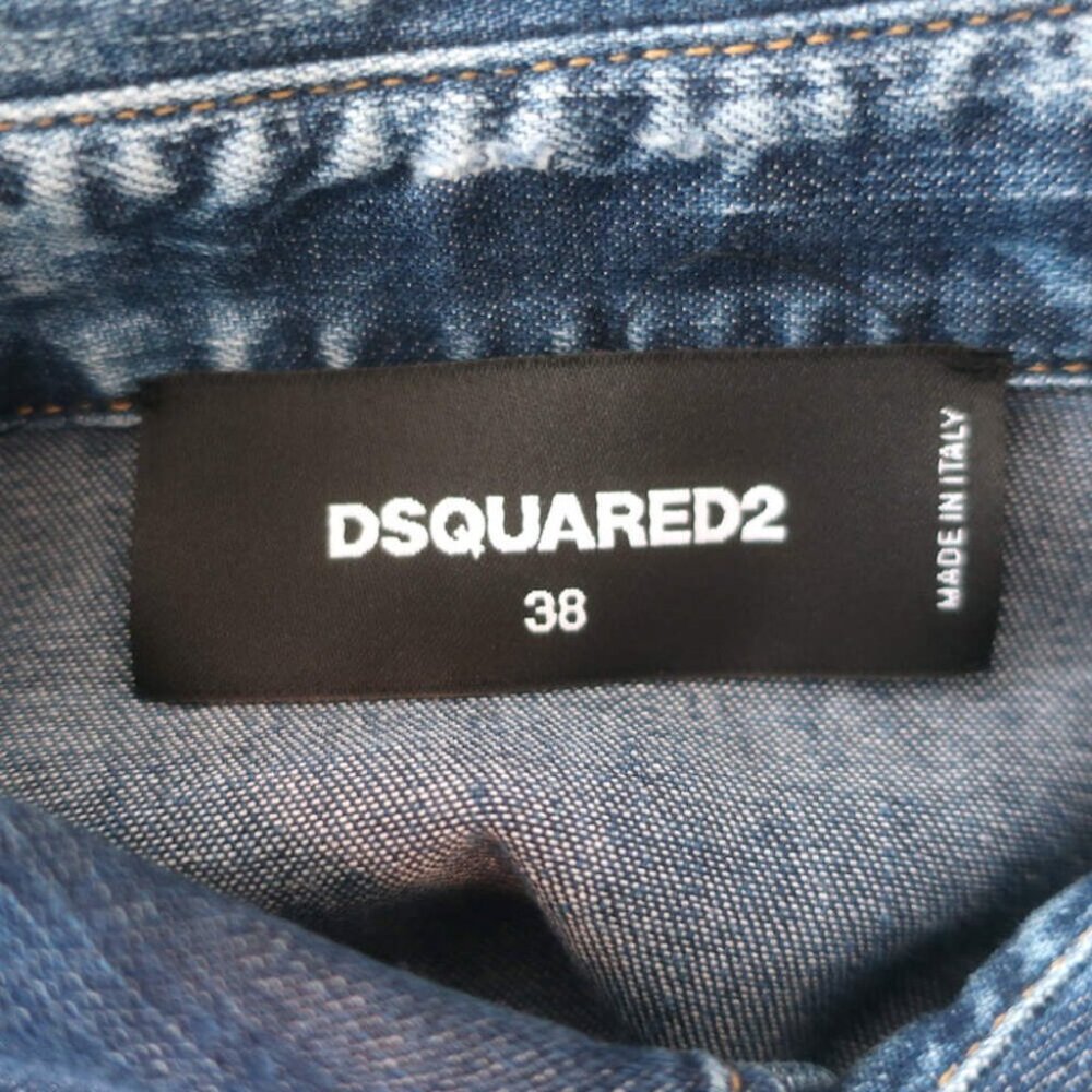 Dsquared2 Lilou Ruffled Paint-Splattered Denim Shirt Dark Blue Size 38 - Picture 6 of 9